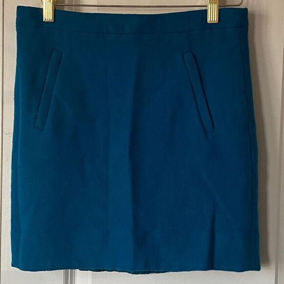 J. Crew Zip Pocket Wool Blend Mini Skirt A line Teal Blue - Picture 3 of 8